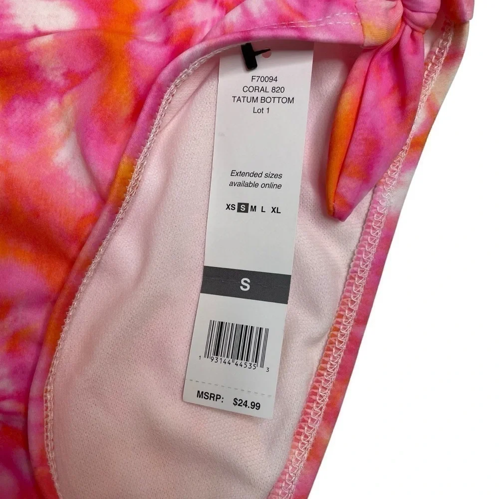 Sundazed Tatum Tie Dye Side Tie High Waist Bikini Bottoms Small New Pink Orange